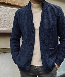 abordables -Homme Gilet Cardigan Pull Court Pull Tricoté Côtelé Tricoter Hauts Réguliers Boutonner Avec Poches Uni Col montant Mode Classique Vacances Tenue quotidienne Vêtement Tenue Automne Hiver Noir bleu
