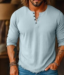halpa -Miesten Puuvillainen pellava paita Henley-paita T-paidat Henley toppi Pitkähihainen Yhtenäinen väri Tavallinen Solid Color Muoti Suunnittelija Vapaa-aika Väripaletti Napit Henley ulko- Kausaliteetti