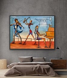 abordables -Peinture à l'huile sur toile représentant des musiciens, peinture abstraite sur toile représentant des musiciens, peinture sur toile représentant des violons et des pianos, art mural abstrait cubiste