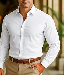 preiswerte -Herren Hemd Kleidhemd Bügelfreies Hemd Kragenhemd Knopfhemd Einfach Hochzeit Outdoor Schwarz Weiß Rosa Wein Langarm Umlegekragen Sommer Frühling Bekleidung