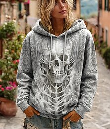 abordables -Sweat à capuche pour femme Halloween pull sudadera oversize à manches longues décontracté graphisme de crânes abstrait impression mode col capuche tops réguliers street quotidienne impression blanche