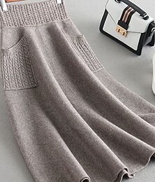 economico -Per donna Gonna Casual Maxi Vita media Gonne Semplice Tasca Micro-elastico Vacanza Uscire Cammello Nero Autunno Poliestere