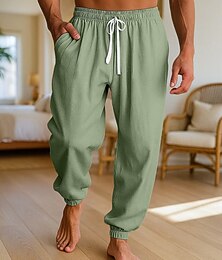 abordables -Homme Pantalons en Lin Pantalons Pantalon d'été Pantalons de Plage Cordon de serrage Taille Élastique Manchette Elastique Uni Confort Respirant Longueur complète Occasionnel Quotidien Fête Vacances