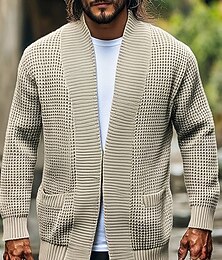 preiswerte -Herren Pullover Strickjacke Strickpullover Gerippt Gehäkelt Stricken Tunika Tasche Einfarbig Öffnung vorne Mode Klassisch Urlaub Alltagskleidung Bekleidung Herbst Winter Schwarz Blau S M L