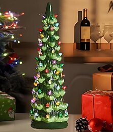 economico -alberi di Natale in resina, decorazioni natalizie da tavolo pre-illuminate e dipinte a mano con lampadine LED multicolori, albero di Natale da tavolo con decorazione d'interni vintage