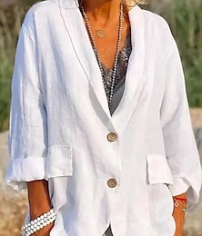 abordables -Mujer chaqueta Cómodo Transpirable Bolsillo Botones Moda Diario Estilo de Oficina Plano Oficina Diario Botonadura Simple Regular Diseño Ajuste regular Manga Larga Ropa de calle Negro Blanco Azul cielo