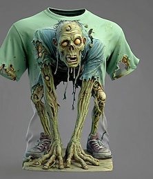 abordables -Halloween Hombre de impresión en 3D Zombis 3D Camiseta Manga Corta Camiseta Impresión 3D Cuello Barco Camisa Exagerado Design Horror Fiesta Calle Festivos Amarillo Azul Piscina Morado Verano