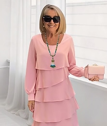 economico -Per donna Abito Midi Abito a Strati Elegante Uscire Vestibilità regolare Colore Puro Manica Lunga Girocollo Nero Rosa Rosso Blu Autunno
