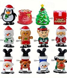 economico -12 giocattoli natalizi a carica, figure di Babbo Natale che camminano, statuette di cartoni animati natalizi con meccanismo a orologeria, bomboniere per le feste, regali di Natale per bambini
