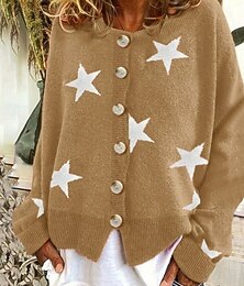 levne -Dámské Svetr Kardigan Módní Grafika Yıldız Rýhovaný Tričkový Knoflíky Pletený Dlouhý rukáv Běžné topy Plést Dovolená Jdeme ven Víkend Černá Vodní modrá Zima