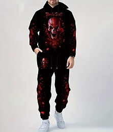 economico -Halloween Per uomo Teschio 2 pezzi Set di felpe 3D Tuta Felpa con Cappuccio Manica Lunga Pantaloni lunghi Con Cappuccio Casual Quotidiano Athleisure Stampa 3D Primavera Autunno Inverno azzurro cielo