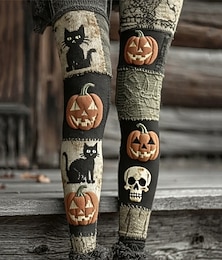 abordables -Femmes Pantalons Leggings Leggings confortables Streetwear Occasionnel Longueur complète Taille hautePantsHalloween Potiron Taille Élastique Imprimé Respirabilité Confortable Élastique Vacances Rue