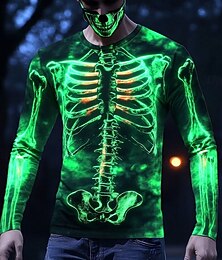 economico -Halloween Per uomo 3D Scheletro Maglietta Manica Lunga maglietta Stampa 3D Girocollo Camicia Moda Esagerato Streetwear Casuale Quotidiano Blu Viola Arancione Estate Primavera Autunno Abbigliamento S
