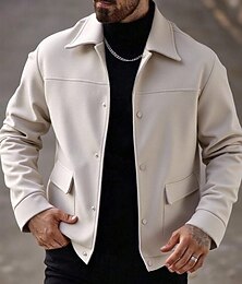 economico -Per uomo Giacca Leggera Giacca Casual Vacanza Quotidiano Traspirante Tasca Autunno Inverno Semplice Moda Classico Bavero Regolare Aalbicocca Nero Giacca