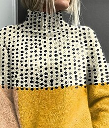 お買い得  -女性用 ニット カジュアル ソフト フラワー グラフィック チェック リブ タートルネック ニット 長袖 レギュラートップス ニット アウトドア 日常 週末 イエロー フクシャ 秋 冬
