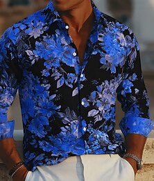 preiswerte -Herren Blumendruck Neonleuchten Blumen Hemd Knopfhemd Lässiges Hemd Langarm Hawaiianisch Urlaub Täglich Streetwear Sommer Frühling Umlegekragen 3D-Druck Hemden mit Kragen Blau Schwarz Rosa Purpur Grün