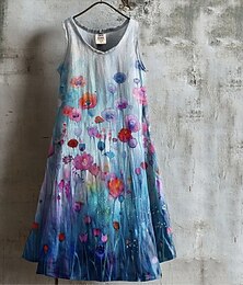 economico -Per donna Abito Midi Vestito Casual Abito Estivo Moda Moderno Quotidiano Spiaggia Weekend Vestibilità regolare Fiore Senza Maniche Scollo a V Blu Estate Primavera