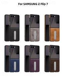 Недорогие -телефон Кейс для Назначение SSamsung Galaxy Z-флип 7 Z Flip 7 FE Z-флип 6 Z Flip 5 Z Flip 4 Кейс на заднюю панель Поддержка беспроводной зарядки Откидная подножка Защита от удара Ретро ТПУ Кожа PU