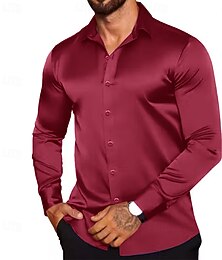 preiswerte -Herren Hemd Seidenartig Satinhemd Freizeithemd Knopfhemd Einfach Formell Hochzeit Schwarz Weiß Wein Blau Langarm Revers Frühling & Herbst Ganzjahres Bekleidung