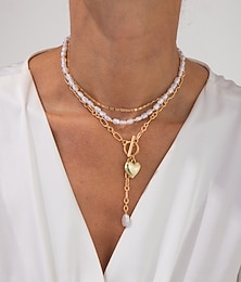 abordables -Collier ras du cou Perle Strass Femmes Élégant ancien Luxe Superposé Cœur Mariage irrégulier Colliers Tendance Pour Mariage Soirée Quotidien