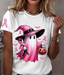 abordables -T-shirt Halloween Femme Graphique Sorcière Fantôme Vintage Élégant Classique Manches Courtes Col Rond Regular Tops Quotidien Week-end Imprimé Noir Blanc Gris Été Printemps Automne