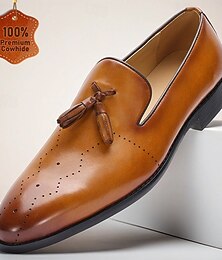 preiswerte -Herren-Loafer aus hellbraunem Leder mit Quaste – klassische Slip-On-Schuhe mit perforiertem Design für Büro, Cocktailparty und Hochzeit