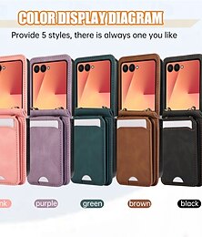 お買い得  -電話 ケース 用途 サムスンのギャラクシー Zフリップ7 Zフリップ6 Z Flip 5 Z Flip 4 バックカバー ストラップ付き キックスタンド カード挿入口 レトロ風 TPU PUレザー
