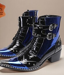 Недорогие -Муж. Ботинки Байкерские сапоги Ретро Для прогулок Кожа Лакированная кожа Итальянская цельнозерновая коровья кожа Удобный Против скольжения Теплый Ботинки Молния С пряжкой Синия / Черный Осень Зима