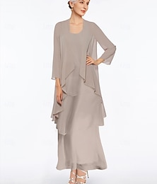 preiswerte -Strandhochzeit Sheath Brautmutterkleid Elegantes Einfaches V-Ausschnitt Knöchellanges Chiffon Ärmellos mit Stufen Einfarbig kostenlose Maßanfertigung