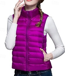 preiswerte -Damen Steppweste Weste Warm Bequem Reißverschluss Tasche Mode Modern Lässig Einfach Ausgehen Wochenende Reisverschluss Regulär Stehkragen Normale Passform Ärmellos Oberbekleidung Schwarz Rosa Wein
