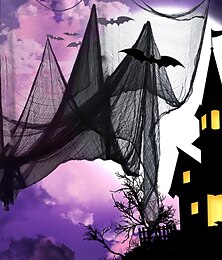levne -Strašidelná černá halloweenská látka, strašidelná gázová látka na dekorace strašidelného domu, halloweenské závěsy do dveří, oken, vchodů &venkovní dekorace