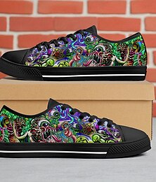 economico -scarpe da ginnastica basse in tela da uomo – stampa graffiti astratta colorata, scarpe da skate casual con lacci, streetwear alla moda e calzature per tutti i giorni