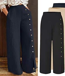 economico -Per donna Gamba larga Pantaloni Pantaloni Palazzo Moda Streetwear Lunghezza intera Vita Alta Semplice Elastico in vita Bottone laterale Traspirabilità Confortevole Streetwear Abbigliamento quotidiano