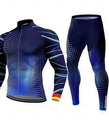 preiswerte -Herren Radtrikot mit Hose Radtrikot Langarm Winter Herbst Blau Purpur Grün Grafik Farbverlauf Streifen Fahhrad Thermowarm 3D-Polster Schnelltrocknend Anatomisches Design UV-beständig Sport Bekleidung