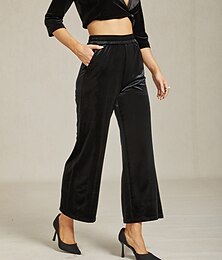 abordables -Femmes Jambe large Chinos Élégant ancien Style Classique Longueur cheville Taille haute Couleur Unie Taille Élastique Le style rétro in in france they say Pontalon wide leg Chaleur Thermique