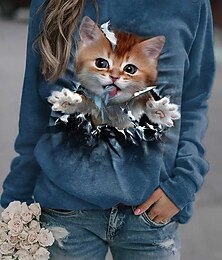 economico -Per donna Felpe Grafico Animale Vintage Casual Manica Lunga Girocollo Top Regolari Casa Abbigliamento Quotidiano Casuale Stampato Rosa Blu Cachi Estate Primavera Autunno