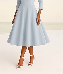 preiswerte -A-Linie Brautmutterkleid Formell Hochzeitsgast Elegant Einfach Minimalistisch V Ausschnitt Revers Knielang Satin Krepp Stretchstoff Dreiviertelarm mit Einfarbig 2025