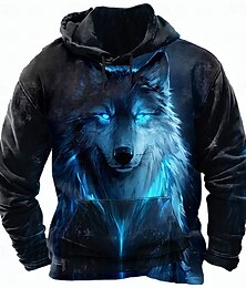 abordables -Homme Loup Impression 3D Sweatshirt Frais Fête manche longue Col ras du cou Club Vêtements de rue Rouge Bleu Cordon de serrage Automne Hiver Designer