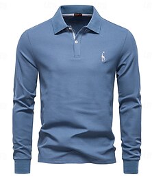 economico -Per uomo Polo Lavoro Affari Collo ripiegato Manica Lunga Tempo libero Confortevole Semplice Ricamo Blocco di colore Tutte le stagioni Vestibilità regolare Nero Bianco Blu marino scuro Verde militare