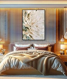 お買い得  -花の抽象的な油絵キャンバスベージュホワイトテクスチャ壁アートミニマリストソフトパレットナイフ壁アート大きなモダンニュートラルホームデコレーション