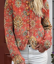 abordables -Pull cardigan pour femmes en tricot avec boutons à l'avant col rond manches longues léger quotidien graphique floral géométrique impression avec boutons hauts réguliers tricot extérieur week-end rose
