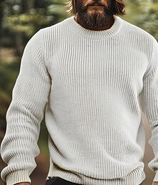 preiswerte -Herren Pullover Strickpullover Gerippt Stricken Normale Oberteile Gestrickt Einfach Rundhalsausschnitt Mode Basic Urlaub Alltagskleidung Bekleidung Herbst Winter Schwarz Weiß S M L