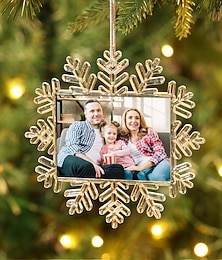 economico -Ornamento fotografico natalizio personalizzato, cornice con fiocco di neve, ciondolo regalo con immagine acrilica personalizzata, decorazione da appendere all'albero di Natale, regalo di Natale per