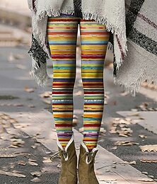 abordables -Femmes Pantalons Leggings Leggings confortables Streetwear Occasionnel Longueur complète Taille haute Rayé Taille Élastique Imprimé Respirabilité Confortable Élastique Vacances Rue Tenue quotidienne
