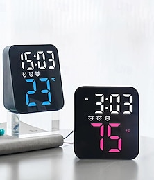 お買い得  -LEDデジタル壁掛け時計、時間温度表示、テーブルアラーム時計、明るさ調節可能、家庭用デスクトップ装飾、電子時計
