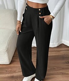 baratos -Mulheres Perna larga Social Moda Roupa de rua Comprimento total Natural Tecido Bolsos Cintura elástica Confortável Formal Escritório Rua Adamascado Cinzento Preto Verde Claro Outono Normal