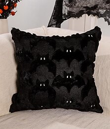 abordables -Housse de coussin en peluche Halloween, housse de coussin 3D citrouille fantôme chauve-souris, coussin décoratif doux pour canapé, salon, décoration de maison de vacances