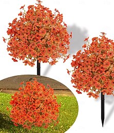 economico -albero artificiale autunnale con palla di topiaria e picchetto da terra, fiori finti resistenti ai raggi UV da 25"&amp;arbusti verdi per decorazioni autunnali da giardino, veranda e patio