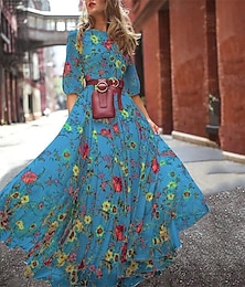 ieftine -Pentru femei Rochie Lunga Rochie Maxi Rochie casual Rochie leagăn Modă Modern Zilnic Plajă Sfârșit de săptămână Fit regulat Floare Manșon Jumate Stil Nautic Galben Deschis Negru Alb Galben Primăvar
