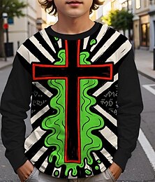 billiga -Halloween Pojkar 3D Tecknat Rand T-shirt Långärmad Vår Höst Mode Grundläggande Barn 4-12 år Rund hals Utomhus Ledigt Dagligen Normal